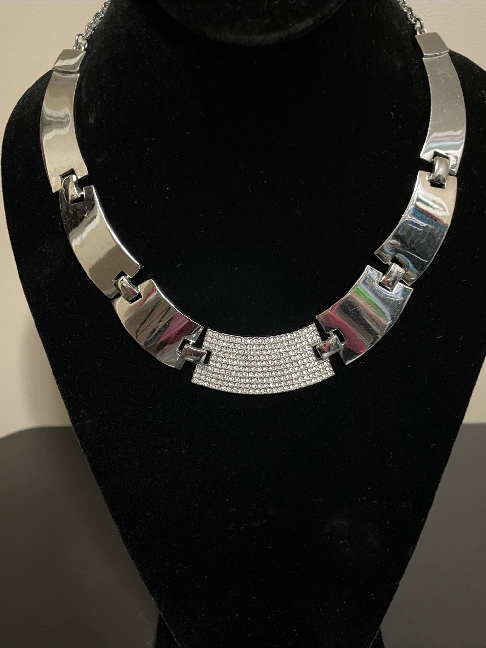 Lia Sophia Silver Tone & Rhinestone Statement Necklace